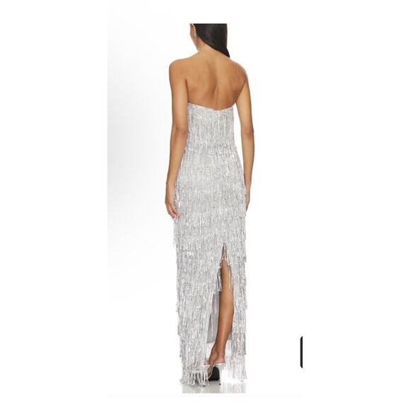 MAJORELLE Samara Dress Silver Fringe Column Maxi Gown Sz M Revolve $348 - Picture 4 of 8